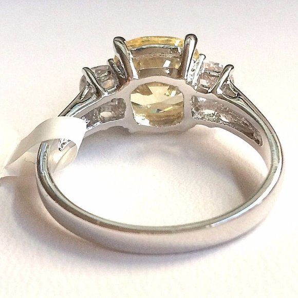 Citrine Cocktail Ring Size 10 Yellow Cubic Zirconia Simulated Silver Plated - Picture 7 of 8